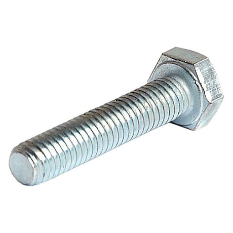 A detailed look at the Sparex Metric Setscrew, M7x35mm (DIN 933), highlighting its threaded shaft and hexagonal head. Zinc-plated for durability, this metric setscrew with a tensile strength of 8.8 is commonly used in construction and mechanics. Sparex Part No.S.51600