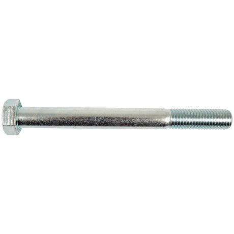 A hexagonal-headed metal bolt with a partially threaded shank, zinc-plated for durability and made to DIN 931 standards. This product is the Metric Bolt M18x180mm (DIN 931) by Sparex, part number S.51613.