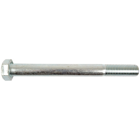 A hexagonal head bolt with threading on the right end and a smooth shaft on the left is displayed against a white background. This Metric Bolt M20x200mm (DIN 931), also known as Sparex Part No.S.51621, boasts a Zinc Plated finish for enhanced corrosion resistance and conforms to DIN 931 standards. 