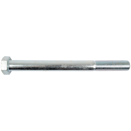 The Sparex Metric Bolt M20x220mm (Part No. S.51622) is a metallic hex bolt featuring a cylindrical shaft, partially threaded on one end and a hexagonal head on the other. Conforming to DIN 931 standards, it boasts a durable zinc-plated finish.