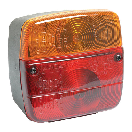 A Sparex Rear Combination Halogen Light, (Model: S.51748), with brake, tail, and indicator functions for both right-hand and left-hand sides, featuring a red and amber rectangular design with visible screws and a textured polycarbonate lens.