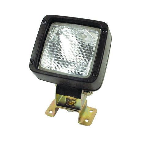 A square Sparex Work Light (Halogen) with a black frame, clear ridged glass cover, and a metal bracket featuring screw holes for installation; suitable for both RH & LH applications at 24V. Model: S.51752.