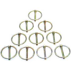 Ten Round Linch Pins, each with a diameter of 4.5mm and a length of 35mm, are arranged in a triangular formation on a white background, showcasing the high-quality build of Sparex products (Sparex Part No. S.5205).