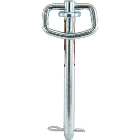 A Hitch Pin with Grip Clip 16x162mm (Sparex Part No.S.52095) by Sparex, featuring a D-shaped handle and a cotter pin at its base, ideal for secure and reliable fastening.