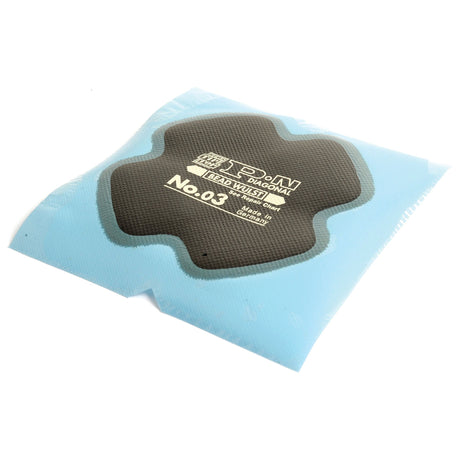 Introducing the Sparex Repair Patch (PN 03) Ø100mm, 10 pcs., identified by Sparex Part No. S.52229, wrapped in blue packaging material. This black Radial-Ply diagonal tire patch is ideal for durable repairs on cross-ply tires.