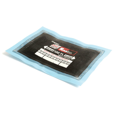 A rectangular black and blue automotive tire repair patch labeled "Sparex S.52238," measuring 80 x 125mm and designed for radial tires, featuring self-vulcanisation technology.