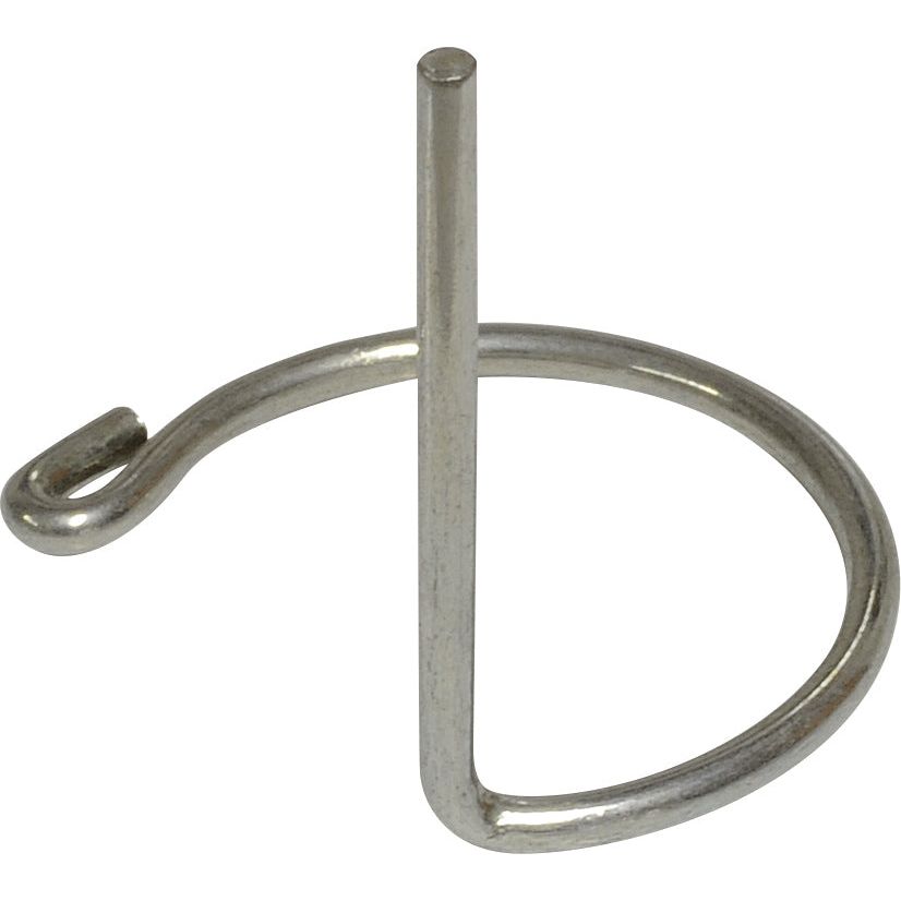 Sparex Ball Joint Security Clip S13 (Sparex Part No. S.52303): A metal rod bent into a spiral shape, with a vertical straight rod on one end and a curved hook on the other, designed for added stability.