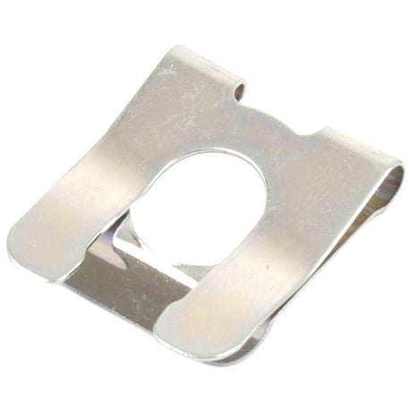 Close-up of a silver metal Sparex Spring Clip (SL12), part no. S.52332, featuring a rectangular cutout in the center and two side flaps.