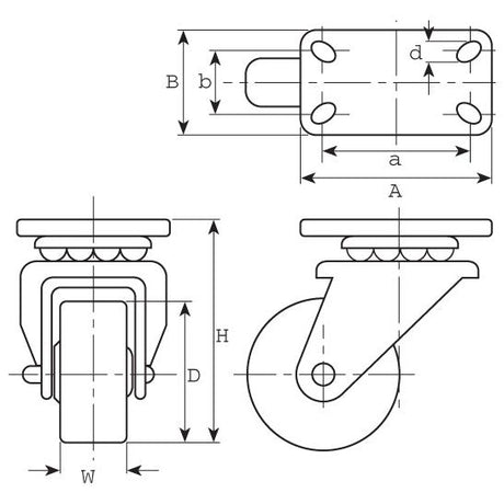 Technical drawing of the Braked Rubber Castor Wheel - Capacity: 75kgs, Wheel Ø: 100mm (Sparex Part No.S.52574) with dimensions labeled for width, height, and mounting plate measurements. The side and top views are illustrated with dimension labels, including a 100mm wheel diameter and a load capacity of 75kgs.