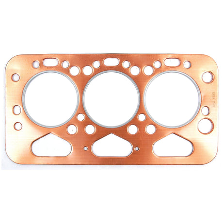 The Sparex Head Gasket - 3 Cyl. (10/42, 3/45, 3DL, 3/142, 10/42, 3/45) | Sparex Part No.S.52603 features multiple holes and cutouts specifically designed for Leyland Engine components.