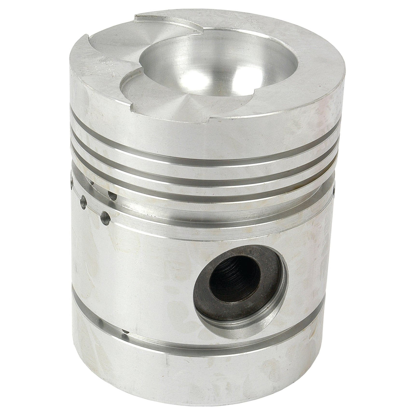 The Sparex Piston (Standard) - S.52611 is a metallic cylindrical component with a grooved surface, featuring a recessed top and a central hole on the side, likely used in an engine's combustion system. Its design incorporates specific measurements for Bore Ø and Compression Height to ensure optimal performance.
