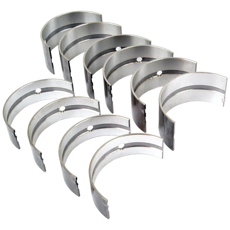 A staggered set of nine silver metal engine bearings, ideal for JCB machinery: Main Bearing Std. (Set) by Sparex, Part No. S.52619.