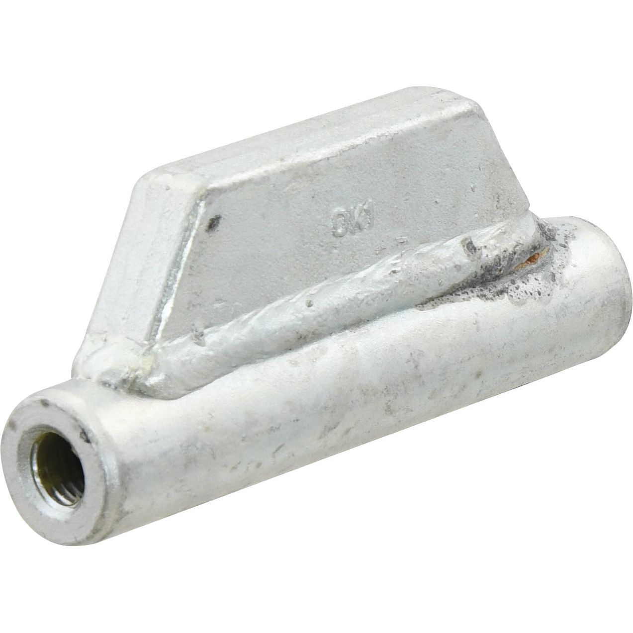 The Sparex Stabiliser Turnbuckle 171mm - 3/4'' UNC (Sparex Part No.S.5263) is a metallic object with a cylindrical base and an angled top, featuring a threaded hole on one end designed to accommodate varying thread sizes.