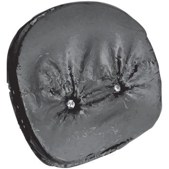 A black, square-shaped air cushion with a shiny surface and puckered areas, reminiscent of old-style seat pans, showing signs of use. This is the Seat Cushion - Black - S.52666 from Sparex.