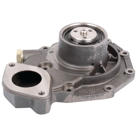 A metal automotive water pump assembly, identified as Water Pump Assembly - S.52765 by Sparex, features several mounting holes, a central rotating Sparex impeller component, and a large side opening for fluid attachment.