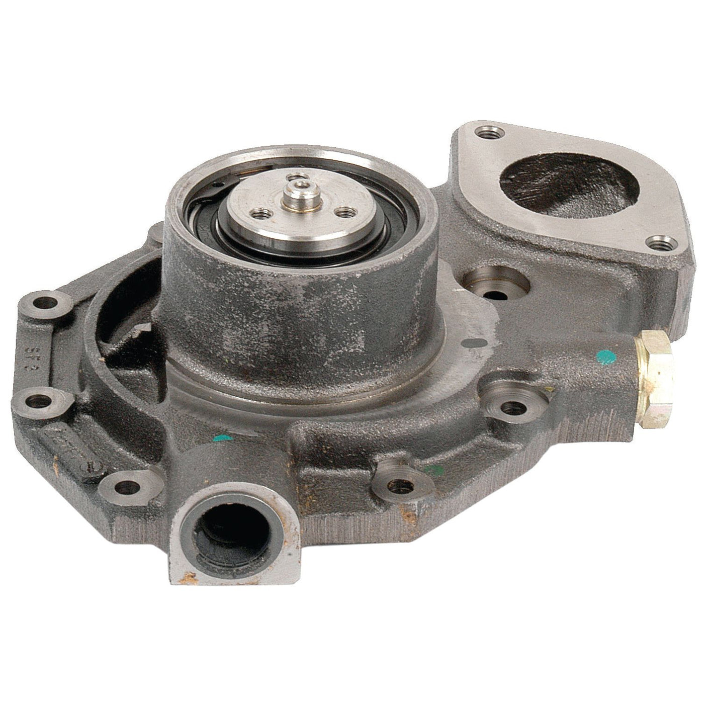 A metal automotive Water Pump Assembly - S.52765 with multiple connection points and a central rotating Sparex Impeller component on a white background.