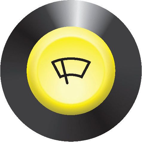 A yellow button adorned with a windshield wiper symbol, representing the car's Wiper Switch control, is compatible with Massey Ferguson models. It is available under the Sparex brand as part number S.52834.