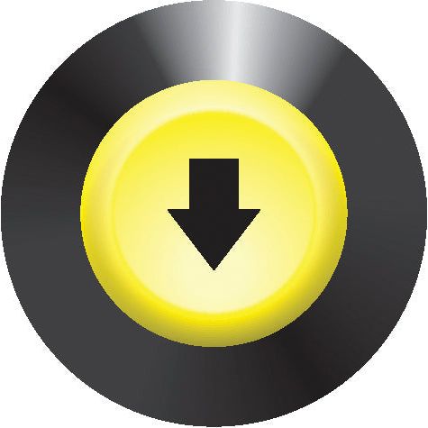 The Sparex Lift and Lower Switch (Part No. S.52836) is a circular black and yellow button featuring a downward-pointing black arrow in the center.