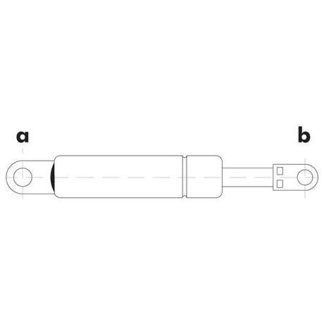 Technical drawing of a Sparex Gas Strut (Total length: 405mm - S.52852) with labeled points "a" and "b" on each end. The rod extends from the cylinder body to point "b", indicating the ram stroke.