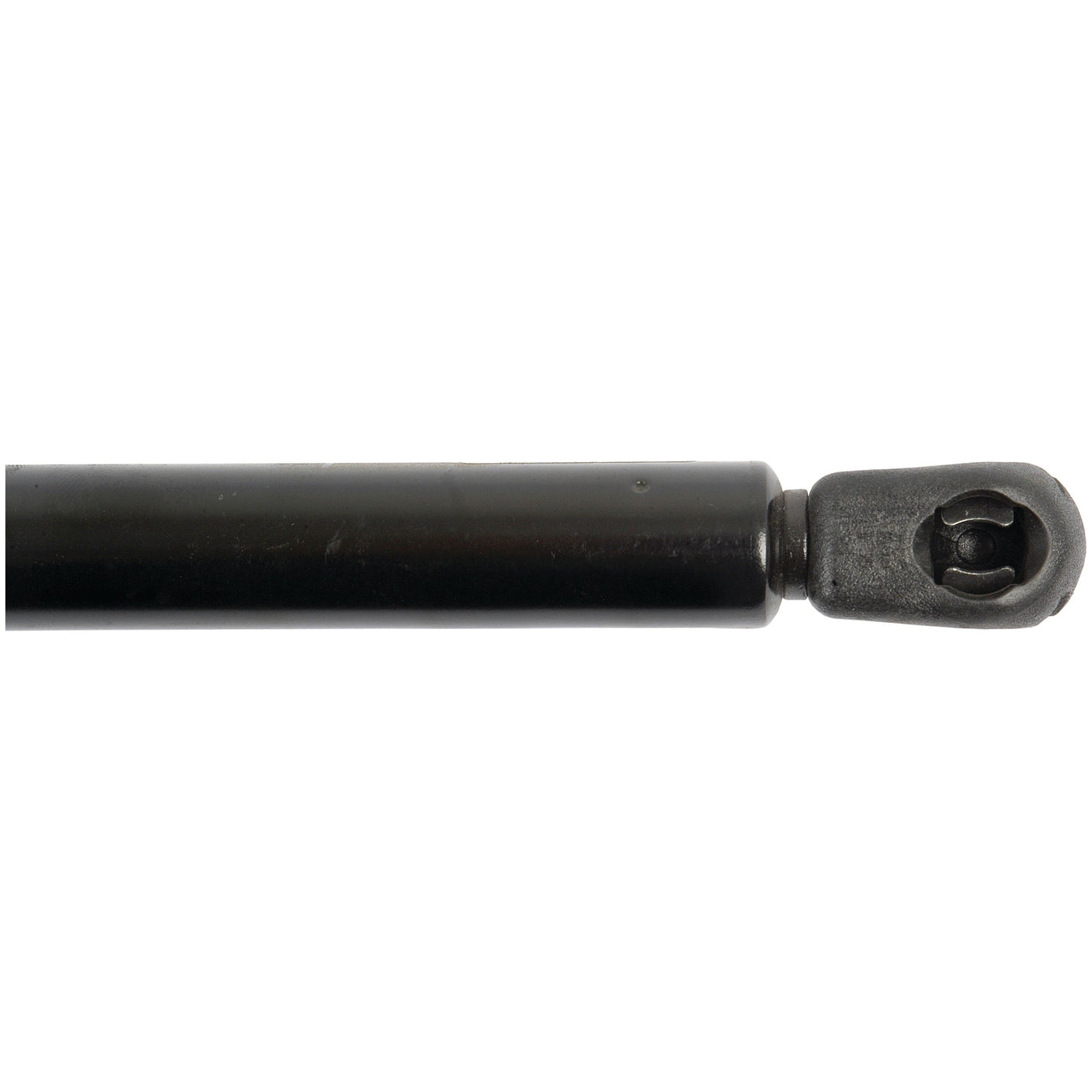 Close-up of a Gas Strut, Total length: 590mm - S.52879 from Sparex, featuring a black design with a metal end fitting on one side. With a pressure rating of 530N, it guarantees reliable performance in automotive and furniture applications for lifting and supporting mechanisms.