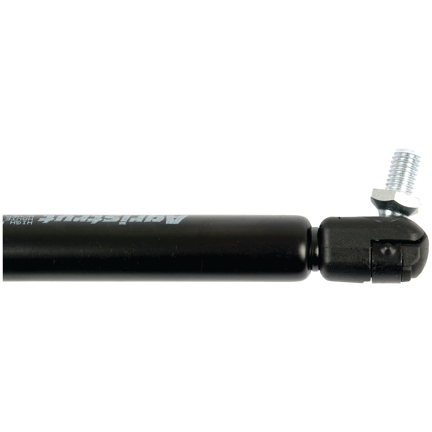 A Sparex Gas Strut, Total length: 450mm - S.52903, in black with an adjustable feature and a metal attachment bolt on one end, featuring a Ram Stroke of 185mm, is shown against a white background.