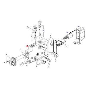 Exploded view diagram of a mechanical assembly featuring various numbered components, including screws, plates, and a housing. Designed for enhanced clarity and compatibility with Fendt models such as the Fendt Vario S4 and Fendt Vario SCR. Product Name: Fendt - Directional Valve - G737960020033 - G737960020034 by AGCO.