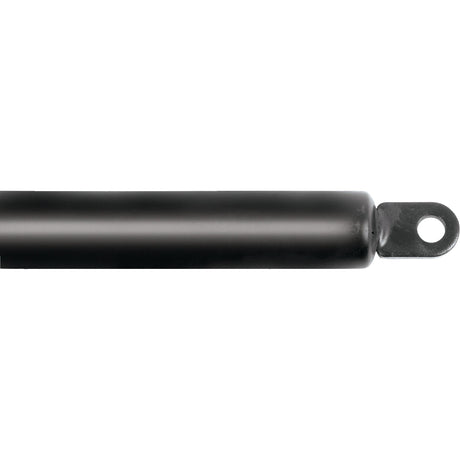 Close-up of one end of the cylindrical black Sparex Gas Strut, S.52927, featuring a looped end for mounting or connection and a 250mm ram stroke, making it ideal for use in Agristrut systems. Total length: 580mm.