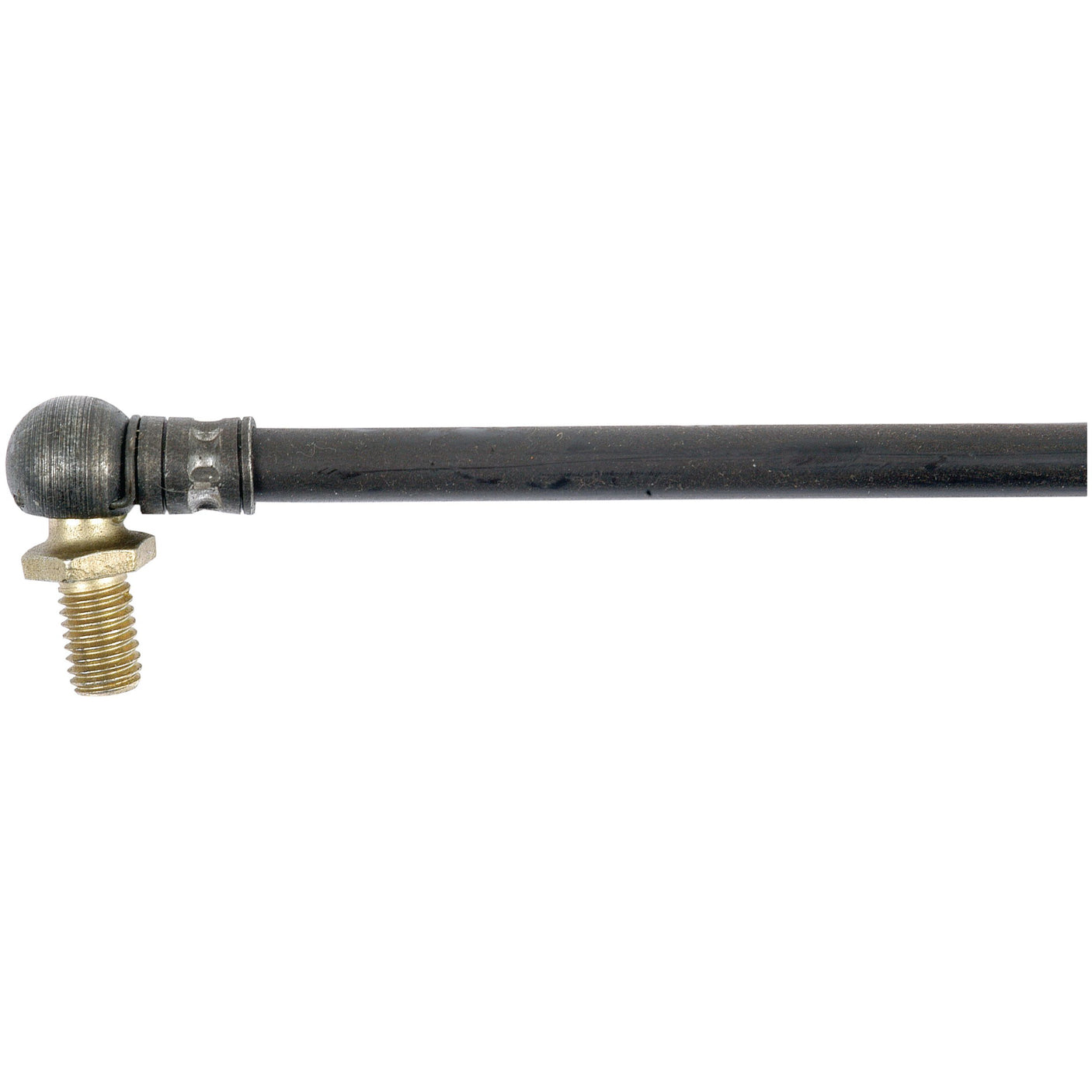 A close-up view of the Sparex Gas Strut (S.52936), measuring 500mm in total length, showcasing its black rod with a metallic end, featuring an M8 x 13mm thread and a protruding brass bolt.