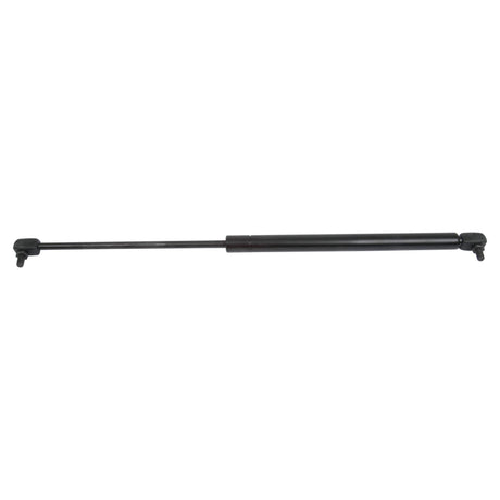 Sparex's Gas Strut, Total length: 500mm (S.52941), features a black cylindrical body with two mounting brackets at each end. Set against a plain white background, this component is notable for its precise ram stroke and optimal pressure specifications, ensuring reliable performance.