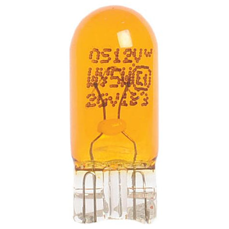 A Sparex Light Bulb (Halogen) WY5W, 12V, 5W with a W2.1x9.5d base (Sparex Part No. S.53219), featuring an amber-colored glass surface with text and numbers printed on it and a metal base with two contacts.