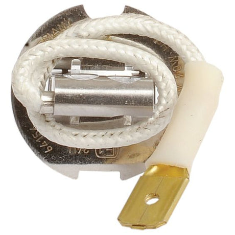 A close-up of the Sparex Light Bulb (Halogen) H3, 24V, 70W with a cylindrical metallic component, white braided insulation, and a gold-colored flat terminal end. Designed for use in 24V halogen systems (Sparex Part No. S.53245).