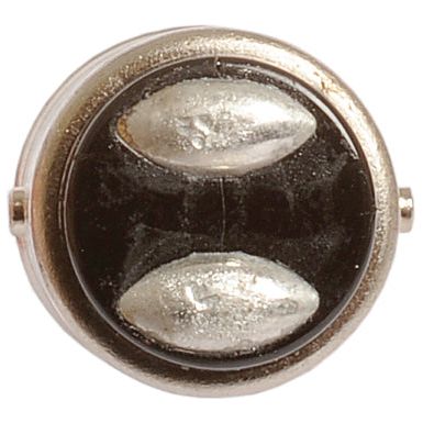 A metal pin featuring two circular silver elements on a black background, reminiscent of the sleek design found in a Sparex Light Bulb (Halogen) P21/5W.