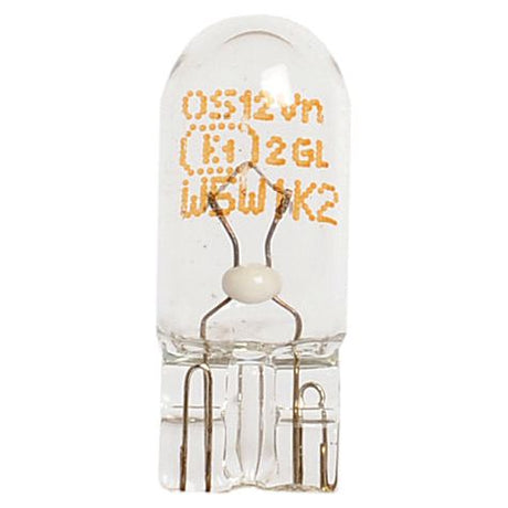 A clear glass bulb with visible internal filaments, labeled "Sparex Part No.S.53270" in orange text. This halogen light bulb offers reliable performance for various applications and is known as the Light Bulb (Halogen) W5W, 12V, 5W, W2.1x9.5d (Box 1 pc.) by Sparex.