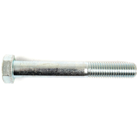 A close-up image of the Sparex Metric Bolt M18x130mm (DIN 931), featuring threading on one end and a smooth shank, with a zinc plated finish.