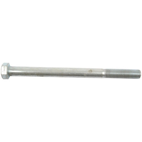 The Sparex Metric Bolt M18x240mm (DIN 931) | Sparex Part No.S.53739 is a steel hex bolt featuring a partially threaded shaft and hexagonal head, finished with zinc plating for enhanced corrosion resistance.