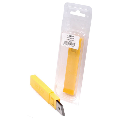 A yellow utility knife with a retractable blade, branded as Sparex S.54067, sits next to its clear plastic packaging, which displays a white label and barcode containing 10 snap-off blades.