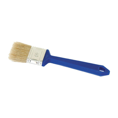 The Sparex Flat Paintbrush - Economy (Part No. S.54166) features a blue plastic handle and natural bristle brush, with a 40mm flat design that is perfect for painting and decorating tasks.