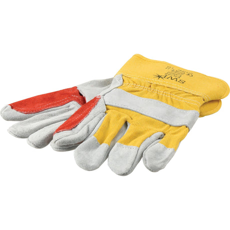 A pair of grey Reinforced Rigger Gloves by Sparex (Sparex Part No. S.54242) in size 9/L, featuring yellow accents and red details on the thumb area.