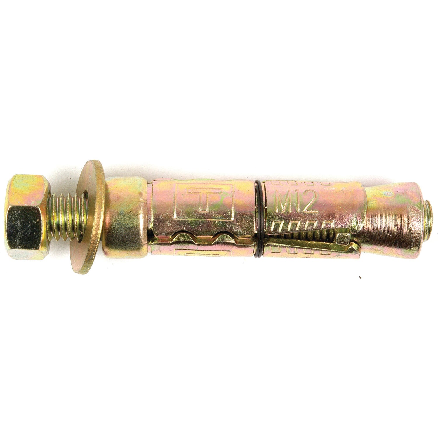 The Sparex Metric Rawl Bolt (Part No. S.54302) is a zinc-plated expansion bolt with an M12x60mm threaded shaft, hexagonal nut, washer, and expansion sleeve, designed for securing objects to masonry or solid walls.