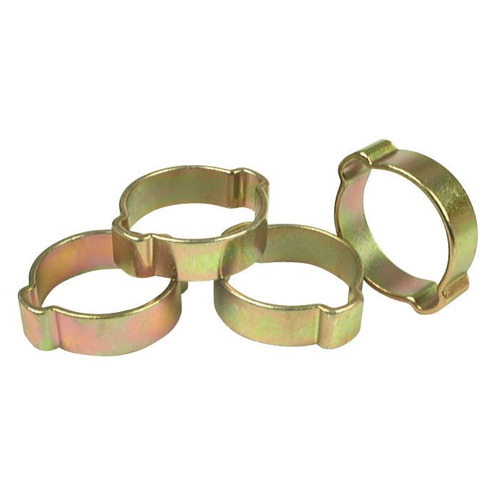 Four Sparex Hose "O" Clips, Ø7-9mm (Sparex Part No. S.54366) in a gold-colored finish, arranged on a white background.
