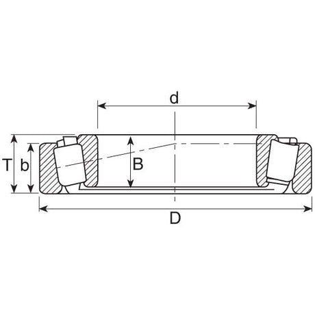 Technical diagram of the Sparex Taper Roller Bearing (32210) - S.54432, by the brand Sparex, showing inner and outer dimensions labeled D, d, B, T, and b, with two conical roller elements depicted.