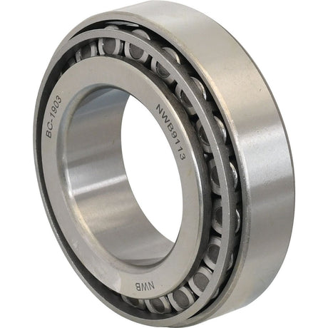 A metal cylindrical roller bearing with a visible inner ring, outer ring, and rolling elements is shown at an angled view. The Sparex Taper Roller Bearing (32210) - S.54432 has inscriptions: "BC-1903" and "NWB9113".