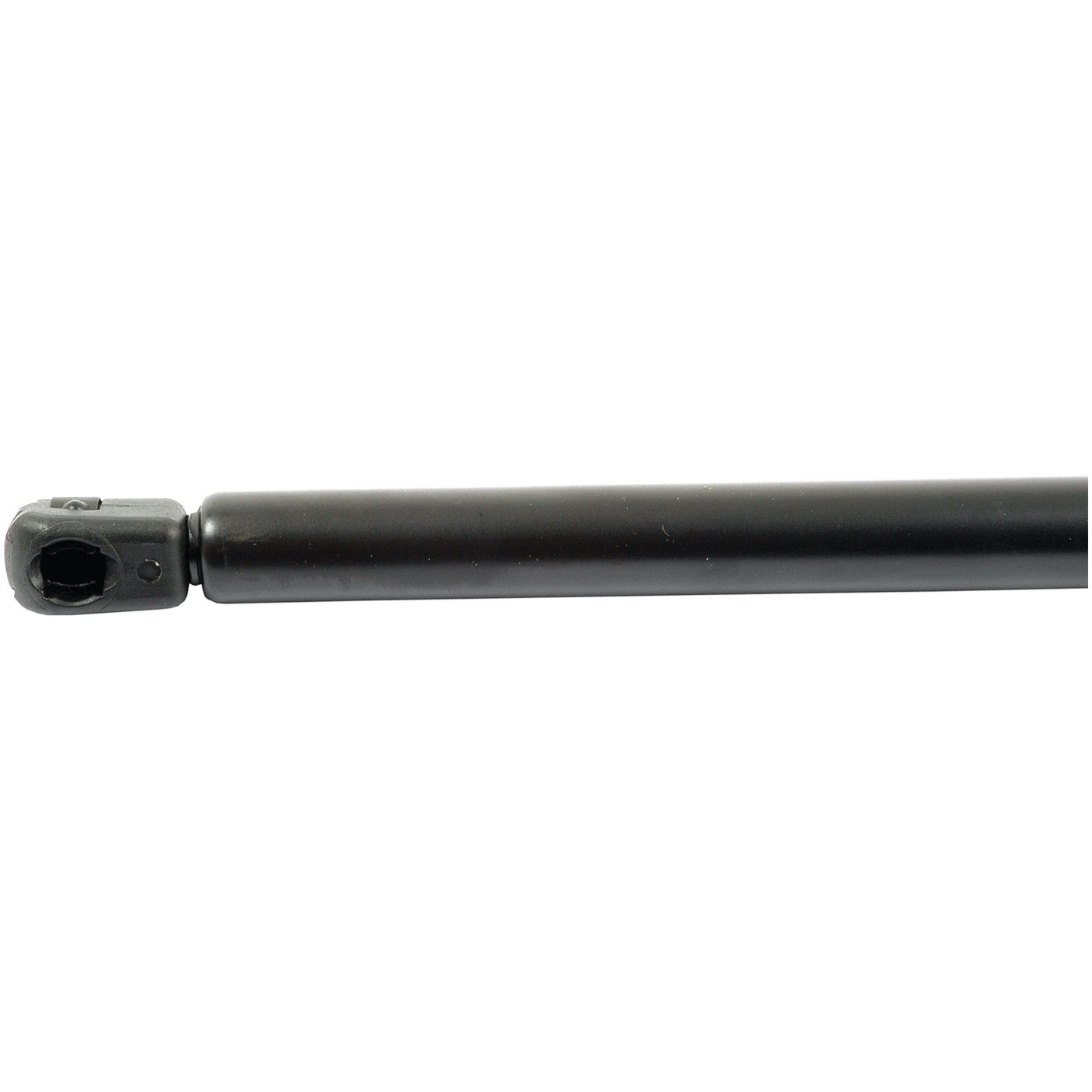 Close-up of the Sparex Gas Strut (S.54518) with a black cylindrical rod and end fitting attached to one end, featuring a 240mm ram stroke and a total length of 565mm.