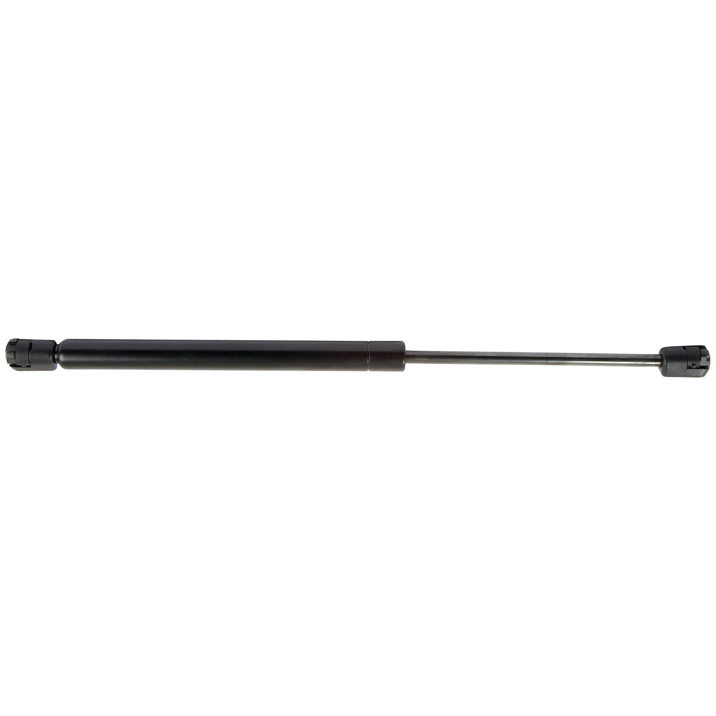 The Sparex Gas Strut (S.54521) is a black and silver gas spring that features end fittings on both sides. This cylindrical hydraulic component, with an impressive cylinder OD, measures a total length of 390mm and is designed for lifting and supporting objects efficiently.