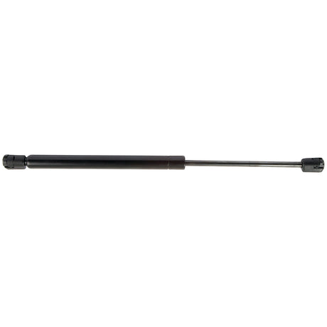 The Sparex Gas Strut (S.54521) is a black and silver gas spring that features end fittings on both sides. This cylindrical hydraulic component, with an impressive cylinder OD, measures a total length of 390mm and is designed for lifting and supporting objects efficiently.