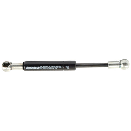 A Sparex Gas Strut (S.54528), with a total length of 215mm, featuring black color and metal connectors at both ends equipped with a ball socket for secure attachment, is designed for lifting and supporting applications in various mechanical devices.