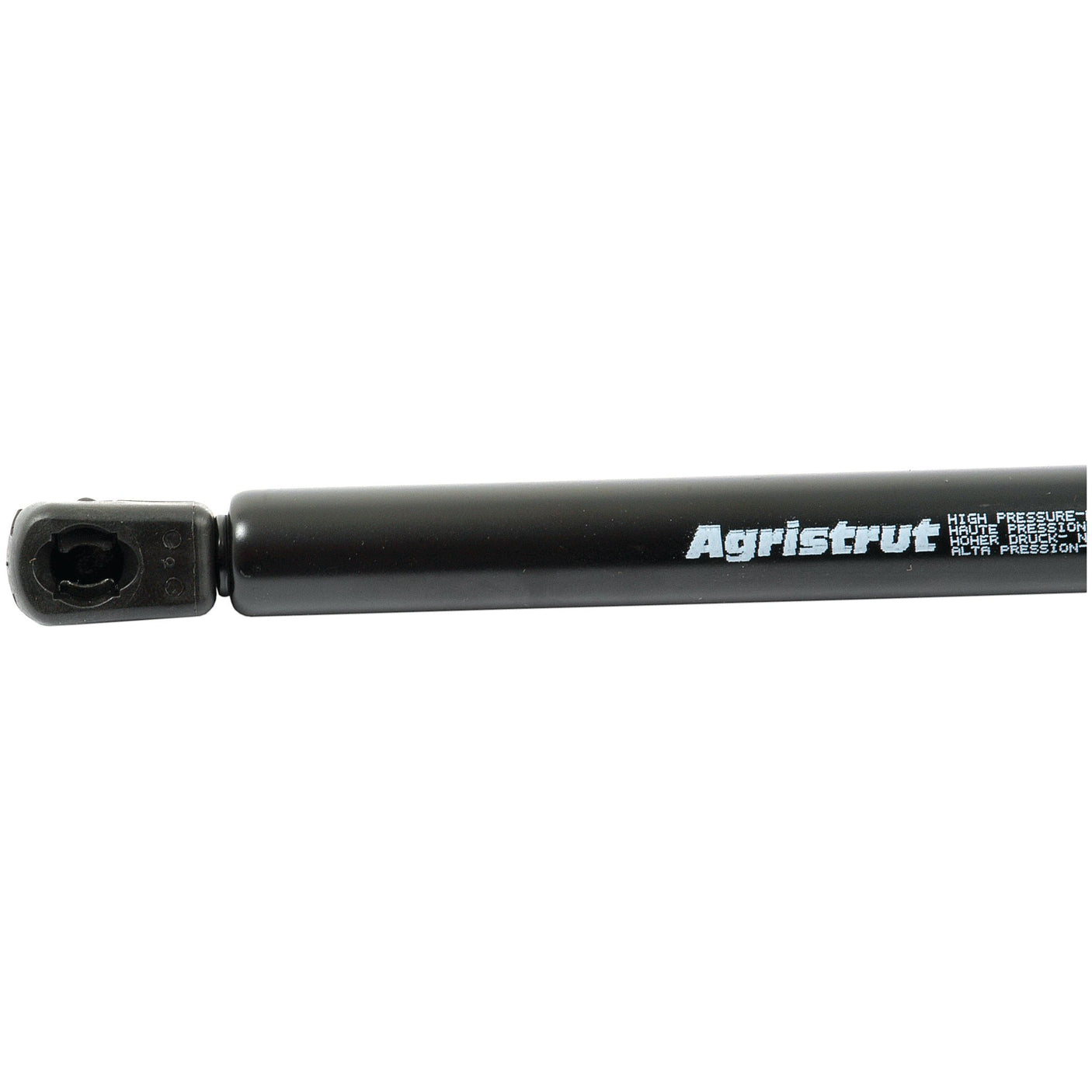 A black Sparex Agristrut high-pressure gas spring, model S.54539, with an attachment point on the left end. The right side of the 585mm gas strut displays details including a pressure of 150N.