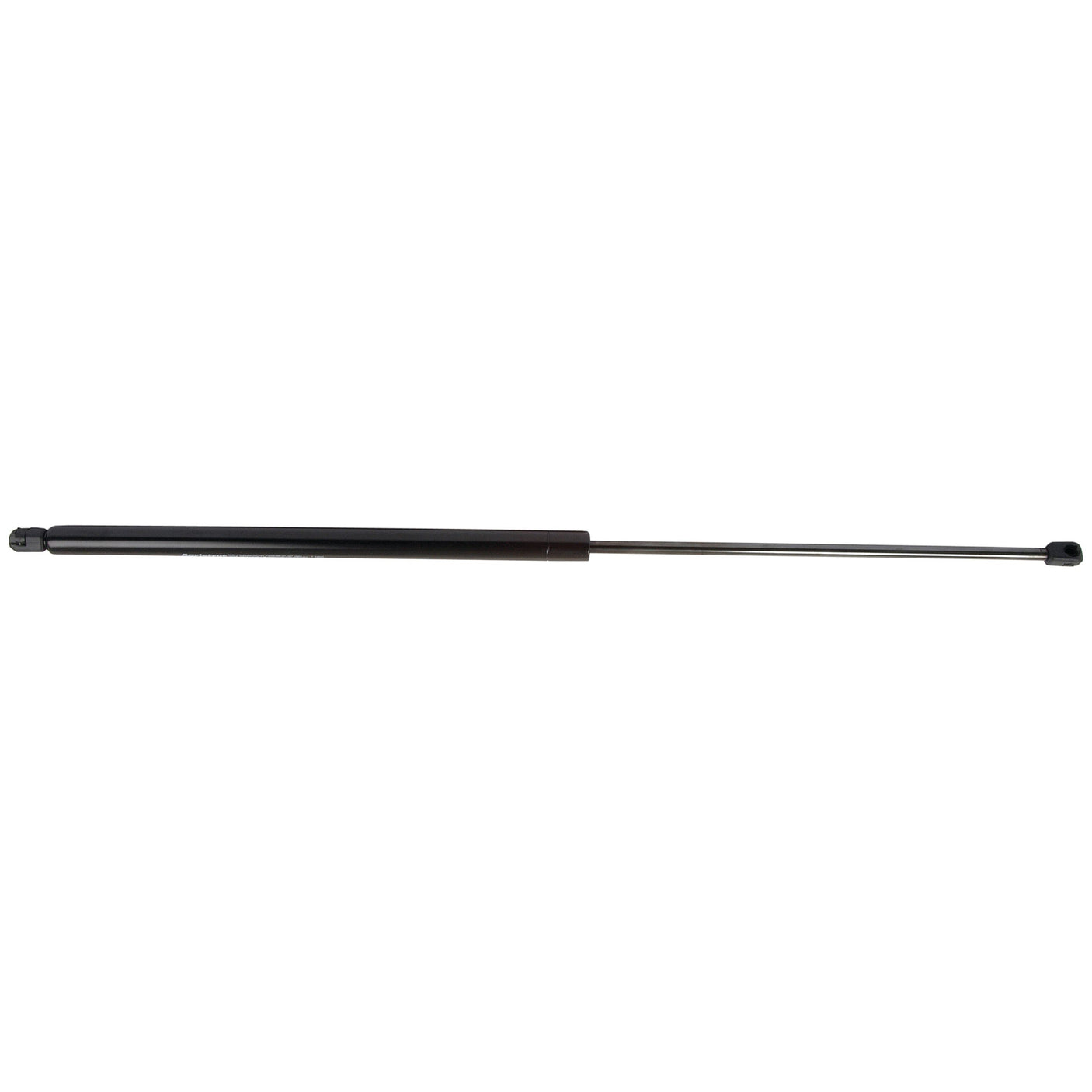 A Sparex Gas Strut, Total length: 795mm - S.54540, in sleek black and silver with cylindrical ends, featuring a robust cylinder and Ram Stroke, designed to withstand a pressure of 900N.