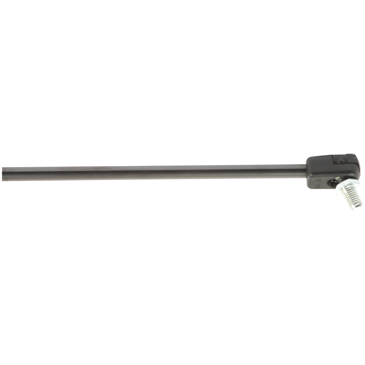 The Sparex Gas Strut (S.54543) is a straight, black metal rod measuring 587mm in total length, featuring a right-angle attachment with a threaded screw protruding from the corner and durable end fittings.