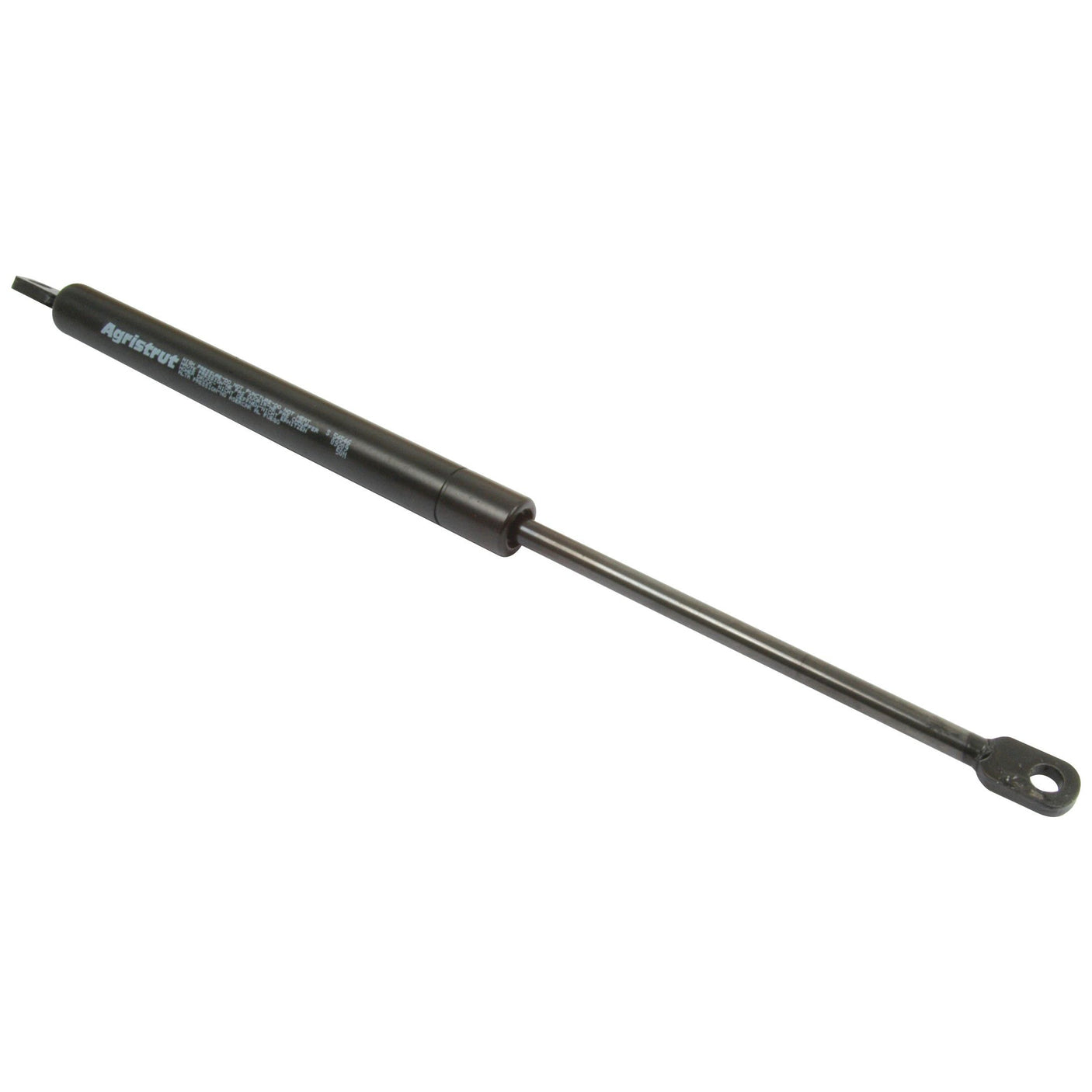 Image of the Sparex Gas Strut, S.54546, a 355mm black pneumatic gas spring with an eyelet, used for lifting, supporting, and lowering applications in various automotive and industrial settings.